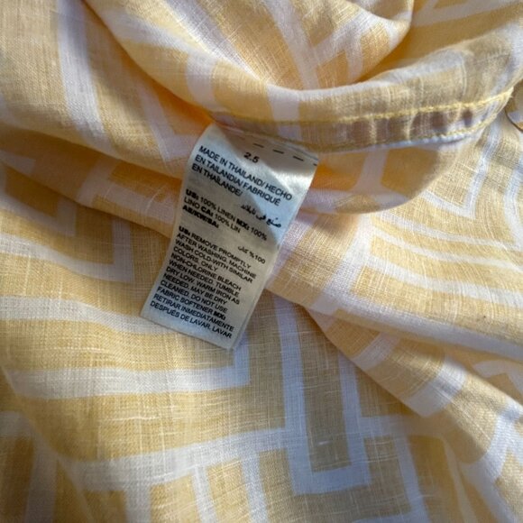 Chico's Womens Yellow Maze Print Linen No Iron Shirt Size 2.5 Button Down Casual - Picture 4 of 7
